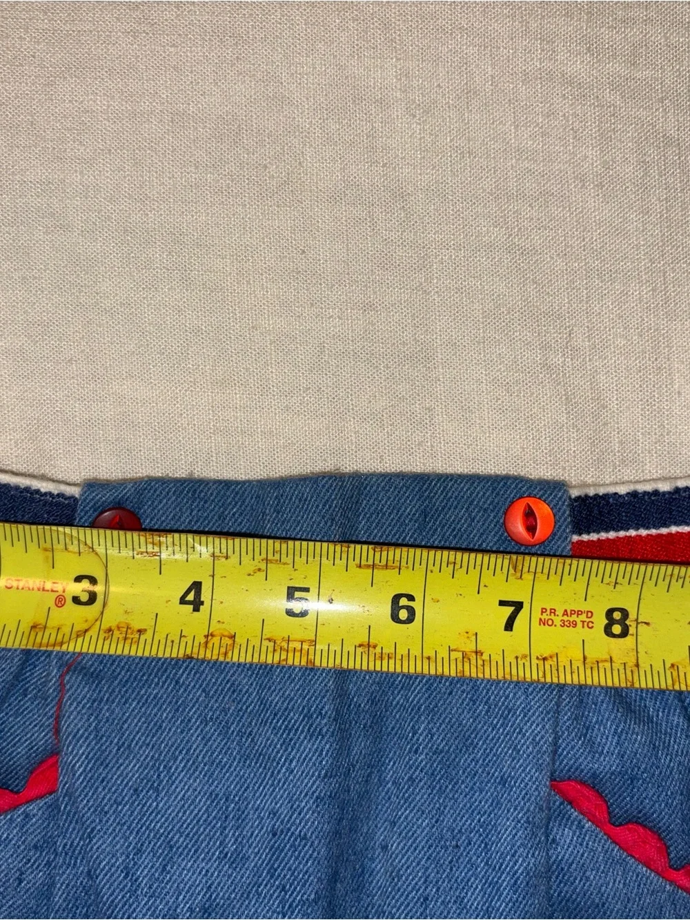 Girls XS Vintage Blue Denim A-Line Skirt with Red Trim HANDMADE